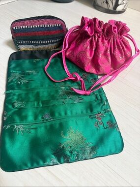 Iota Chic Drawstring Satin Pouch Bag Bundle